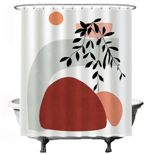 Ulticool - Rideau de Douche - Soleil Montagne Abstrait Bohème Naturel Bohème - 180 x 200 cm - Anti Moisissure - Lavable - Imperméable - avec 12 Anneaux - Rouge Orangé Vert