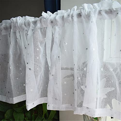 EXQULEG Landhausstil Kurzgardine, Weiß Stern Scheibengardine Kurzstores, Blickdicht Bistrogardine Küchengardinen Bistrogardine Elegant Cáfe Kurzvorhang (HxB 45x106cm)
