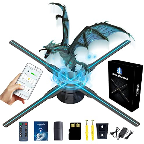 Holograma 3D Proyector, Missyou 46CM Proyector Holográfico 3D de y 700 Tiendas de Videos, Exhibición de Publicidad de Terror del Proyector de Hologramas, Centros Comerciales, Navidad Black