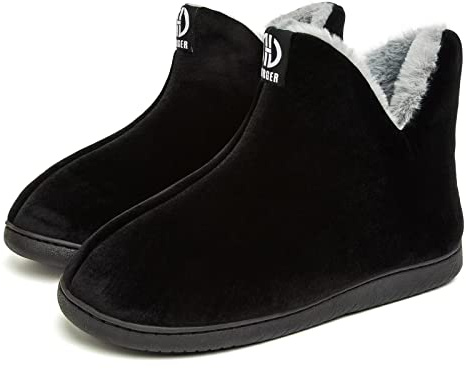 JEBUKTXE Botas Casa Hombre Invierno Pantuflas de Casa Botas Mujer Altas Zapatillas Casa Botines Peluche Forro, Negro 44 45