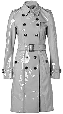 MAXDUD Damen-Regenmantel aus PVC-Leder, glänzend, leicht, stilvoller Trenchcoat, Weiß – PVC-Leder, XL
