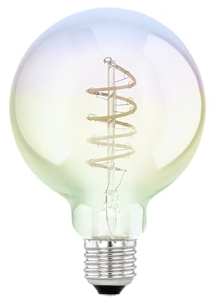 EGLO Dimmbare E27 LED Lampe farbig, Spiral Glühbirne bunt schimmernd, Globe Leuchtmittel Regenbogen, 4 Watt, 200 Lumen, warmweiß, 2000k, Edison Birne G95, Ø 9,5 cm