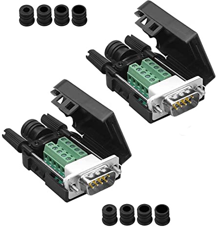 Harrisen Lötfreier DB9 RS232 D-SUB-Stecker Serieller Adapter, 2 Stück | 9-poliger Port-Terminal-Anschluss, Breakout-Board, Mit Case-Langbolzen-Endrohr