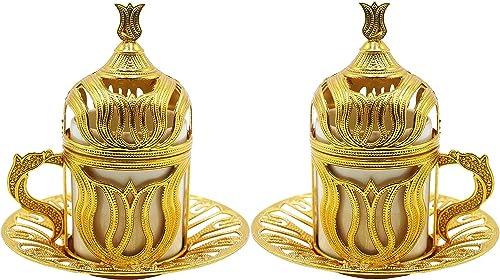 HeraCraft Classic Oriental Turkish Coffee Cup Set, 56ml, 8 Pieces (Gold)