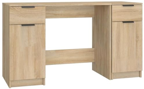 vidaXL Sonoma Oak Writing Desk with Side Cabinet - Engineered Wood Modern Office Workstation with Storage, 100x50x75 cm