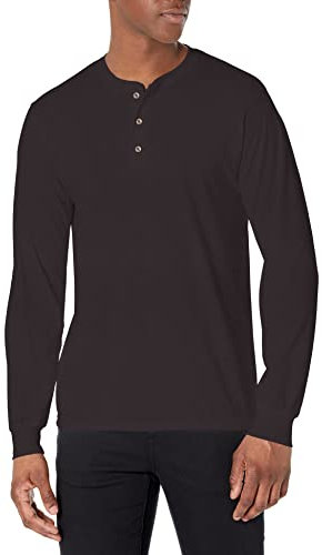 Hanes Men's Originals Tri-Blend Henley T-Shirt, Lightweight Long Sleeve Tee, Black, Large