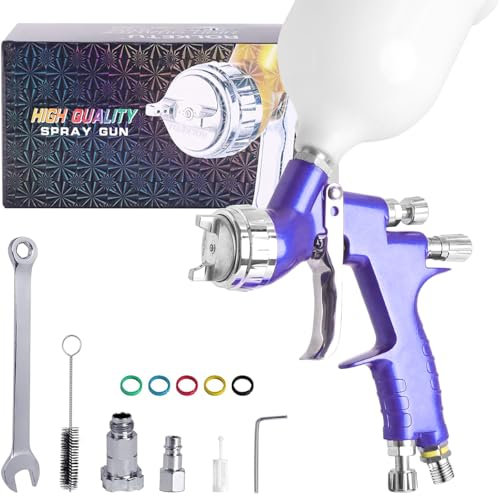 HVLP Farbsprüher, Premium-Set, Sprühpistole mit 1,3 mm Spitze, 600 cc Becher- und Bechersystem-Anschluss, Sprühpistole für Autolackierung und Ausbesserung (lila)