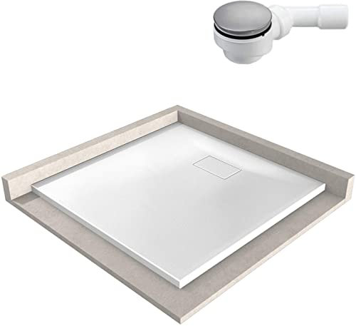 BERNSTEIN Duschtasse 80x100 cm Weiß matt Flache Bauhöhe, Duschwanne der GT-SERIE aus SMC, Rechteckiges Duschbecken mit Gefälle, SMC -Duschwanne komplett mit Ablaub Typ B