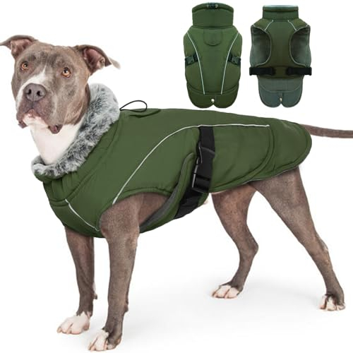 Hundemantel Fleece Winter, Warm Hunde Jacke Weste Hunde Mantel Winddicht Outdoor Hundemantel für Große Hunde Anzug Winter(Armeegrün, 2XL)