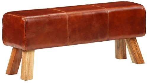vidaXL Sitzbank Turnbock, Bank für Wohnzimmer Esszimmer Eingangsbereich, Flurbank mit Holzbeinen, Eingangsbank Esszimmerbank Essbank, Braun Echtleder Massivholz Mango