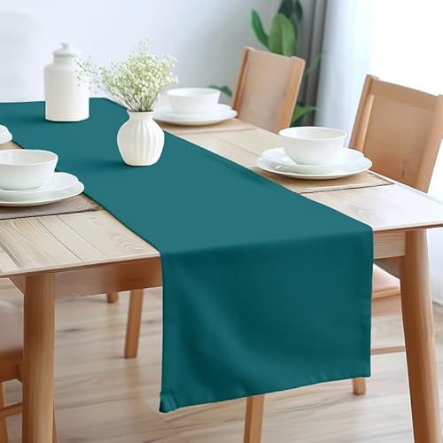 Encasa XO Table Runner Größe 32x183 cm | Baumwoll -Leinwand Stoff | Azul Blau Solid Color | Waschbarer und dauerhaft