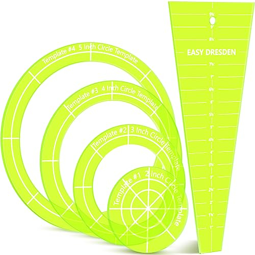 Acryl-Steppschablonen, Lineal, 25,4 cm, Dresden-Tellerschablone für Quilten, Decken, Kleidung, Handwerk, DIY (Gelbgrün), 5 Stück