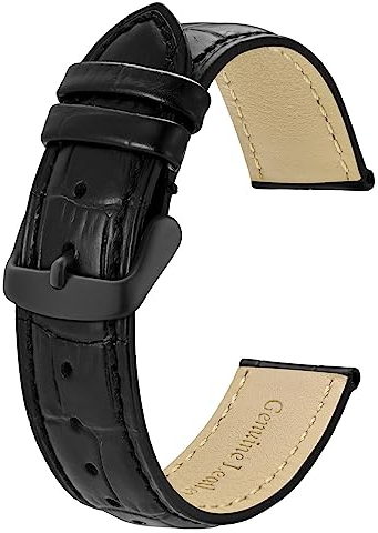 BISONSTRAP Uhrenarmband 26mm, Armband aus Alligator Geprägtem Leder, Schwarz mit Schwarze Schnalle