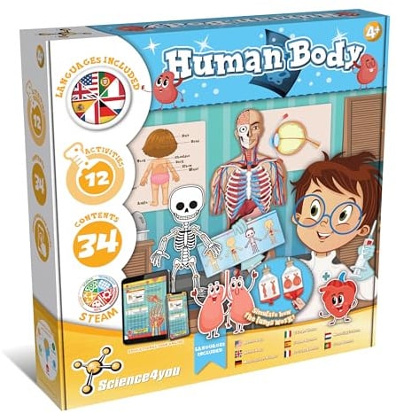 Science4you Menschlichen Körpers Kit – Entdecken Sie die Details des Menschlichen Körpers, Finden Sie alle Kuriositäten der Organe, Systeme mit diesem Science Kit, Geschenk für Kinder 4 5 6 7+