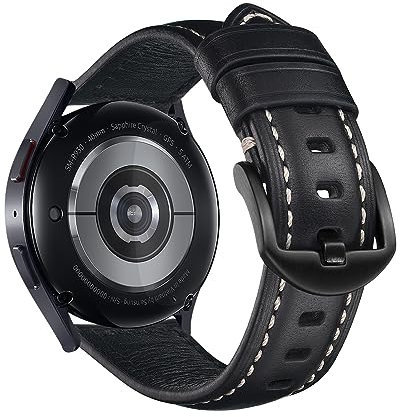 KeeFos 20mm Armband Kompatibel mit Samsung Galaxy Watch FE/7/6/5/4(40mm 44mm), Leder Uhrenarmband, Damen Herren Ersatzarmband für Samsung Galaxy Watch 6 Classic/4 Classic/5 Pro/Active 2 - Schwarz