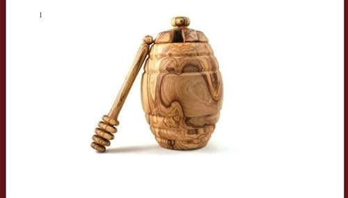 Pot à miel avec cuillère à miel - Pot à miel en bois d'olive H12cm - Pot en bois fait main - Bâton à louche