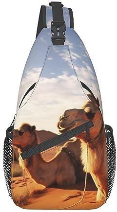 OPSREY Camels Rest Wüste Druck Sling Rucksack Brusttasche Casual Sling Bag Reise Wandern Daypack Crossbody Tasche Für Männer Frauen, Schwarz , One size