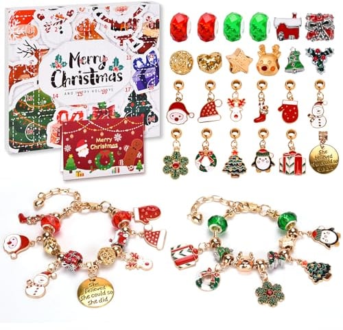 Adventskalender 2024 für Kinder Mädchen, 24 Tage Weihnachtskalender Schmuck Charm Armband Basteln Set Geschenk für Mädchen 5 6 7 8 9 10 11 12 Jahre