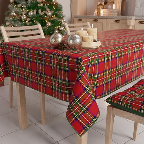 PETTI Artigiani Italiani - Nappe de Noël Anti-Taches Rectangulaire Couvre-Table pour Cuisine, Motif Tartan X6 Places (140 x 180 cm) 100% fabriqué en Italie