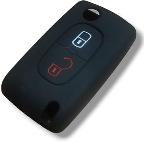 Cover Guscio Chiave Compatibile Con Citroen C2 C3 C4 C5 Nemo Peugeot 207 208 307 308 407 408 Silicone Gomma 2 Tasti Portachiavi Custodia Morbido Protezione Telecomando Auto (Nero)