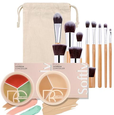 EnMart Konturieren Concealer Creme Makeup Palette, Naturkosmetik Correcting Concealer 3 in 1, Foundation Concealer Palette + 11 Makeup Pinsel, 3 Farben zur Abdeckung von Schatten & Makeln, Vegan