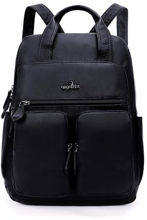 Angel Kiss Rucksack für Damen, weiches gewaschenes Leder, mehrere Taschen, lässiger Reiserucksack, Schwarz, Modischer Damen-Rucksack, Handtaschen, weich