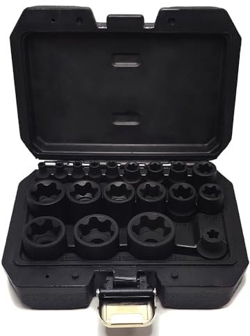 JEUCLEL 19Pcs External Torx Plus Socket Set 6 Point EP Socket Compatible with Tesla, 1/2” 3/8” 1/4'' Drive Female External E-Torx Plus Socket, High Deformation Prevention Puller Tool