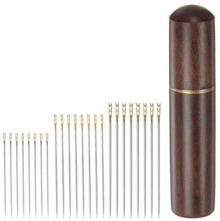 QUARKZMAN 24 Aghi Autofilettanti Aghi Facili Infilere Aghi Ricamo Cucito Fatti Mano Aghi Pelle Custodia Aghi Legno Cucito Mano