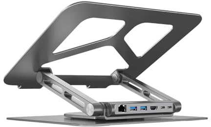 UNITEK D1109A Laptop-Ständer, 360° drehbar, mit USB-C-Hub/Dockingstation (2 x USB 3.0 + HDMI 2.0 + Gigabit Ethernet + PD100W), Space Gray,