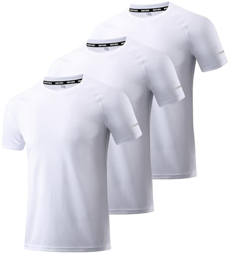 3er Pack Herren Sportshirt Atmungsaktiv Schnelltrocknendes Laufshirt Leichte Trainingsshirt Funktionsshirt Wandershirt Fitnessshirt Sommer Kurzarm T-Shirt für Männer White-3P13-L