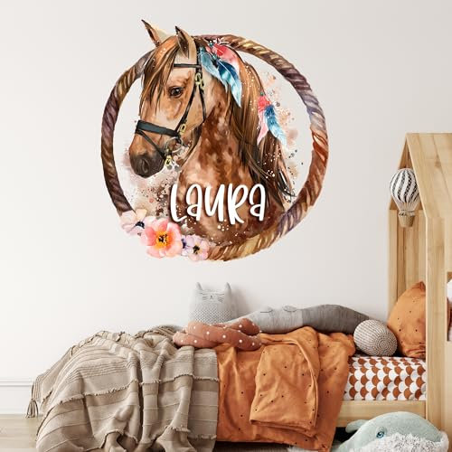 GRAZDesign Pferde Wandtattoo mit Namen personalisiert, Kinderzimmer für Mädchen (118x110cm)