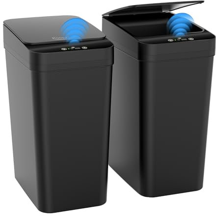 Kssvzz 2 Pack Poubelle Salle Bain, 10L Poubelle Automatique avec Couvercle, Poubelle Intelligente, Petite Poubelle Toilette WC Anti Odeur, Ouverture/Fermeture Automatiques, 32 x 23 x 15.7cm, Noir