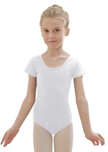 zffriction Ballettanzug Mädchen Ballettkleidung Kinder Ballett Trikot Turn-Leotards Gymnastik Turnanzug Trikot aus Baumwolle für Mädchen Damen(130,Weiß)