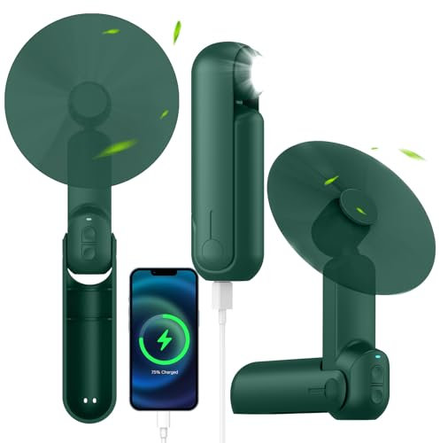 NONLOCK 4 IN 1 Portable Mini Handheld Fan,Personal Foldable Cooling Travel Fan, Pocket Hand Fan for Face Lash,Desk Fan,Flashlight,Summer Concerts Camping, Birthday Gifts for Women Mom (Dark green)