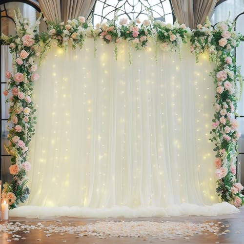 Tüll-Vorhang, Hintergrund mit Lichterkette, für Pariten, durchsichtiger Hintergrund, Vorhänge für Hochzeit, Foto, Babyparty, Fotografie, Geburtstagsparty, 3 x 2,4 m