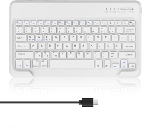 AVNICUD Bluetooth Tastatur Tablet für iPad Air 13/Pro 12.9, QWERTZ Layout | Kabellose Bluetooth Keyboard für iOS/Android/Windows, Samsung, Tragbare Slim Tastatur, Weiß