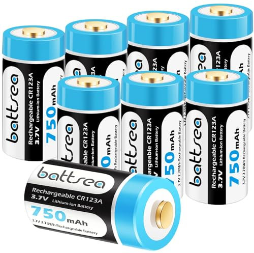 Battsea 123A / 123 Batteria al Litio Ricaricabile 750mAh 3.7V Confezione da 8 Compatible with Arlo Telecamera di Sicurezza VMC3030 VMK3200 VMS3230 VMS3330 VMS3430 Torce Rilevatore di Fumo Rasoio