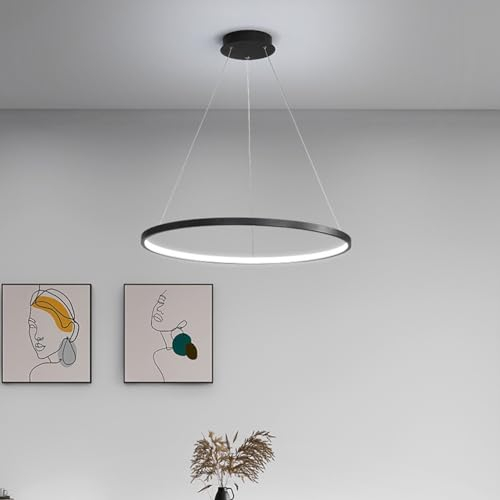 LED Dimmbar Pendelleuchte Modern Rund Hängelampe mit Fernbedienung Pendellampe höhenverstellbar kreativ Hängeleuchte lampe für Esstisch Esszimmer Wohnzimmer Küche Kronleuchter (Schwarz, Ø40cm)