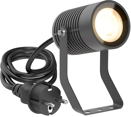 ledscom.de Gartenstrahler SHINGA für außen, IP65, Stecker, anthrazit, inkl. GU10 LED Lampe 1103lm, warmweiß