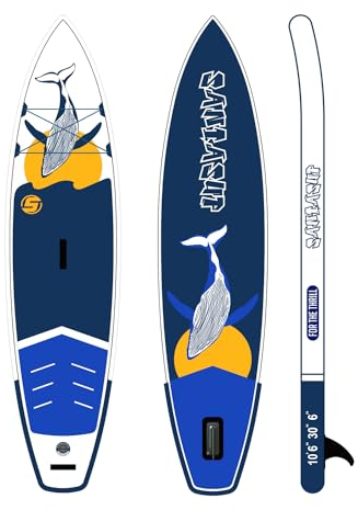 Santasup Whale - Tabla de paddle surf hinchable para adultos, 3 m, tabla de SUP con accesorios, yoga, cubierta antideslizante, mochila de viaje, soporte ancho, azul