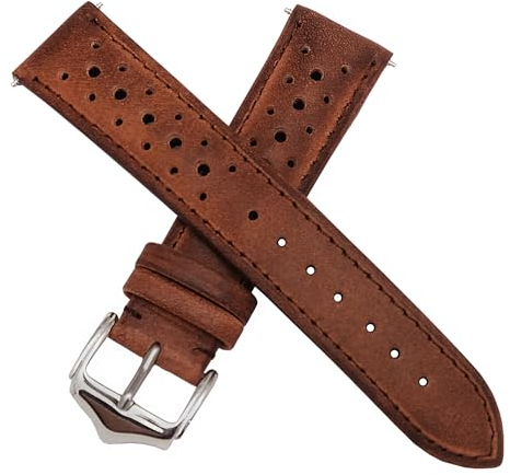 Dcasmo group Uhrenarmband aus Leder Dunkelbraunes für Herren New Stock Vintage – Original Diver Racing Armband – Traditionelles Retro Stil Strap (20 MM)