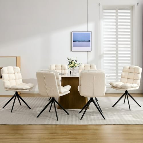 LONXIU Esszimmerstühle 6er Set, Esszimmerstühle drehbar mit abnehmbarem Kissen, Moderner Stil Polsterstühle für Esszimmer, Wohnzimmer, Arbeitszimmer, Weiß