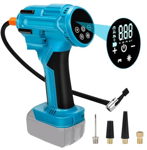 150PSI Akku Kompressor Für Makita 18v, Elektrische Luftpumpe Autokompressor, LED Digitaler Druckanzeige, Auto-Off Funktion, Für Für Fahrrad/Auto/Ball (Blue)