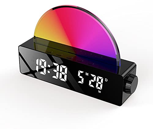 Zjyufy Sonnenaufgangs-Wecker, Wecklicht mit Sonnenaufgangssimulation, mehrfarbig, Nachttisch-LED-Digitaluhr, Aufwachlicht für Erwachsene