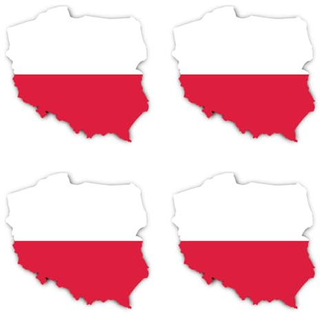 Aufkleber: 75 mm, 4 Stück - Silhouette Flagge/Flap-Map - Polen - PL - für Auto, Laptop und mehr