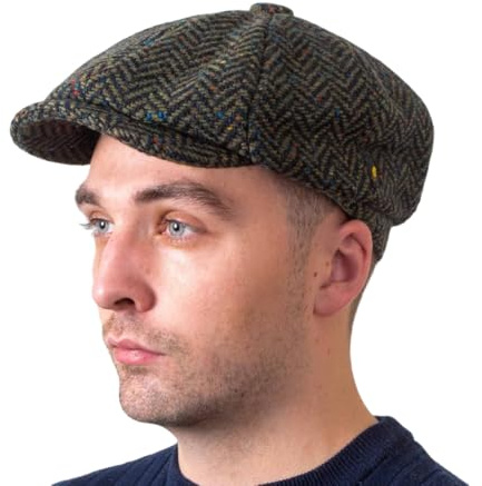 Hatman of Ireland Herren 100% Kerry Woollen Mills Tweed 8 Stück Mütze Irischer Newsboy Hut Made in Irland