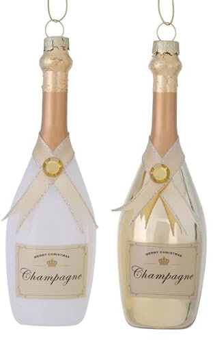 2 x Christmas Baubles – Champagne Bottle – 15 x 4 cm Cream White Gold Colours b751 Glass Christmas Tree Baubles Christmas Tree Decoration Ball Hanging Glass Ball Champagne Bottle Champagne Bottle