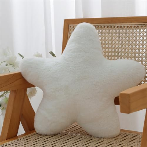 Kuschelkissen Kinder 40 cm Sternkissen, Weiche Flauschige Sternform Zierkissen Sofakissen, Plüsch Kissen Dekokissen für Kinderzimmer Schlafzimmer Deko (Weißes SternKissen)