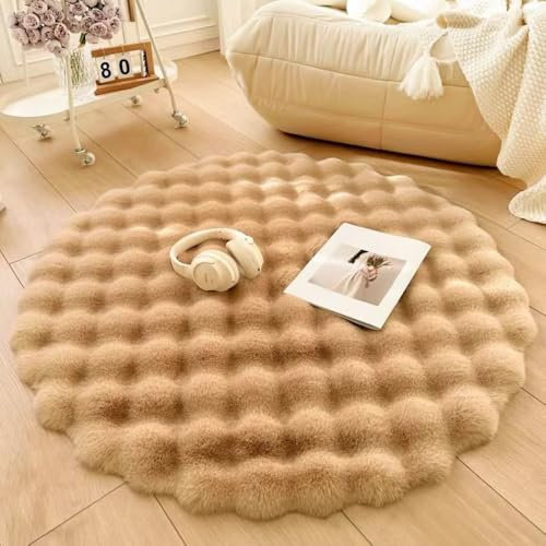 Nyescasa Hochflor Teppich Rund Langflor Wohnzimmer Modern Flauschig Weich Runder Kunstfell Teppich für Wohnzimmer Kinderzimmer Schlafzimmer Flur Khaki Shaggy Innen 120cm