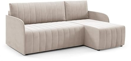 LIKMA Creme Ecksofa Otto Slim 208x145 cm mit Schlaffunktion (200x140 cm) Eckcouch mit Bettkasten Wohnlandschaft mit Bettkasten Bettsofa mit Stauraum Polstermöbel Sofa 3 Sitzer